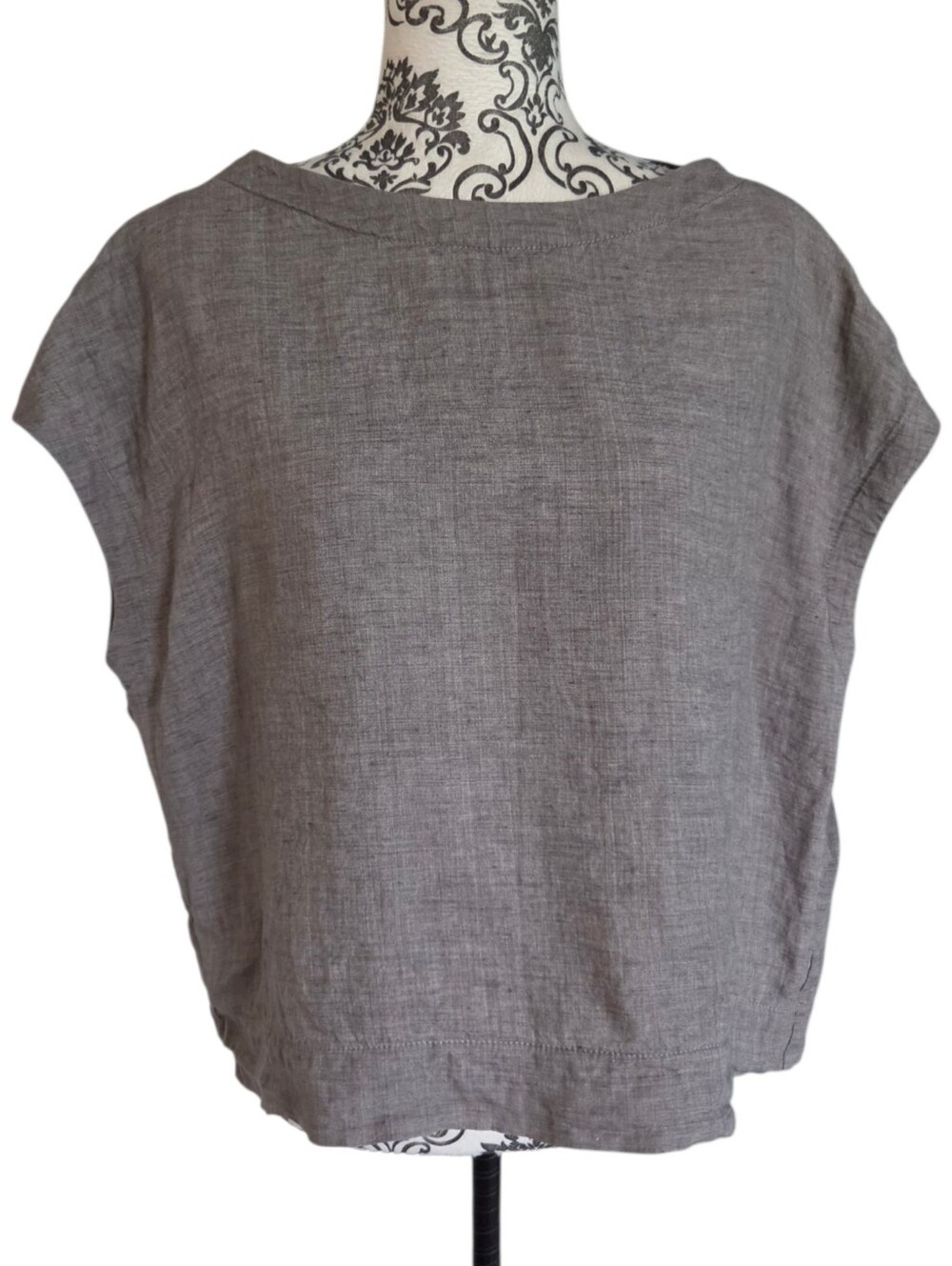 Hoi Bo Linen Jewel Neck Top Grey Womens Medium Lightweight Boxy Minimalist - Picture 2 of 8